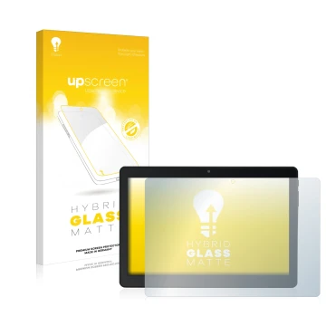 Face avant d’un emballage produit avec le logo de la marque upscreen. À côté, l’appareil Acepad A145 10.1