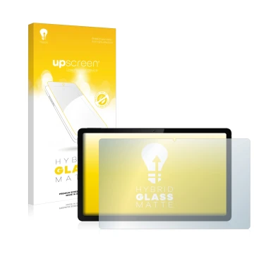 Face avant d’un emballage produit avec le logo de la marque upscreen. À côté, l’appareil realme Pad 10.4
