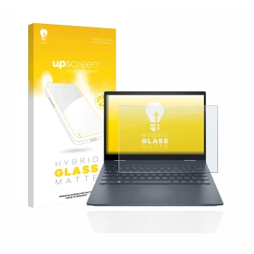 Face avant d’un emballage produit avec le logo de la marque upscreen. À côté, l’appareil HP Envy x360 13-bfxxx est représenté 