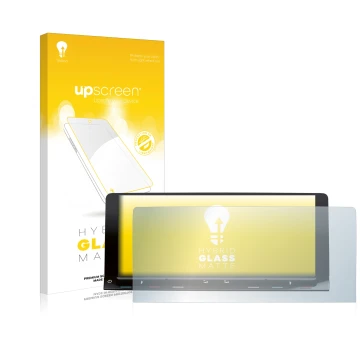 Face avant d’un emballage produit avec le logo de la marque upscreen. À côté, l’appareil Volkswagen T7 Multivan Life Discover 