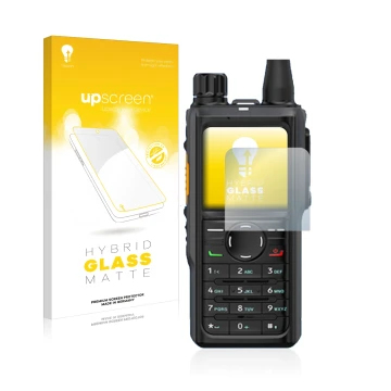 Face avant d’un emballage produit avec le logo de la marque upscreen. À côté, l’appareil Hytera HP 685 est représenté avec la 