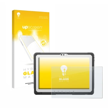 Face avant d’un emballage produit avec le logo de la marque upscreen. À côté, l’appareil Panasonic Toughbook FZ-A3 est représe