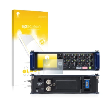 Face avant d’un emballage produit avec le logo de la marque upscreen. À côté, l’appareil Zoom F8 field recorder est représenté