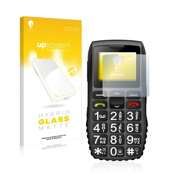 Face avant d’un emballage produit avec le logo de la marque upscreen. À côté, l’appareil artfone C1 + est représenté avec la p