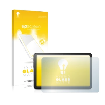 Face avant d’un emballage produit avec le logo de la marque upscreen. À côté, l’appareil Doro Tablet 10.4