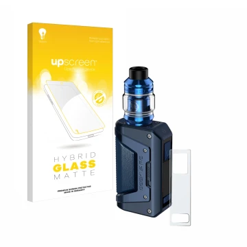 Face avant d’un emballage produit avec le logo de la marque upscreen. À côté, l’appareil GeekVape Aegis Legend 2 L200 est repr