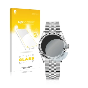 Face avant d’un emballage produit avec le logo de la marque upscreen. À côté, l’appareil Rolex Datejust 31 est représenté avec