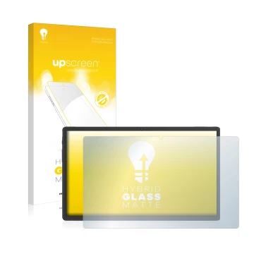 Face avant d’un emballage produit avec le logo de la marque upscreen. À côté, l’appareil Sebbe Facetel Tablet Q10 est représen