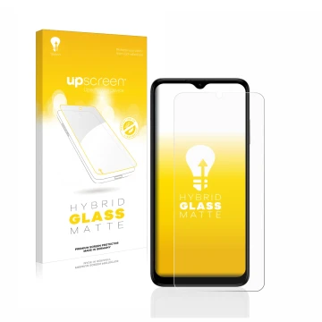 Face avant d’un emballage produit avec le logo de la marque upscreen. À côté, l’appareil Nokia G22 est représenté avec la prot