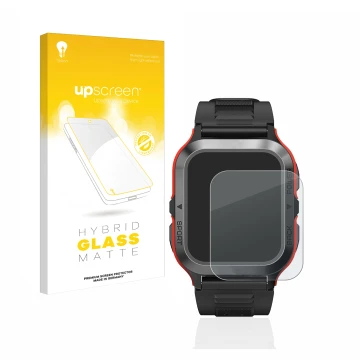 Face avant d’un emballage produit avec le logo de la marque upscreen. À côté, l’appareil Kospet Tank M2 est représenté avec la