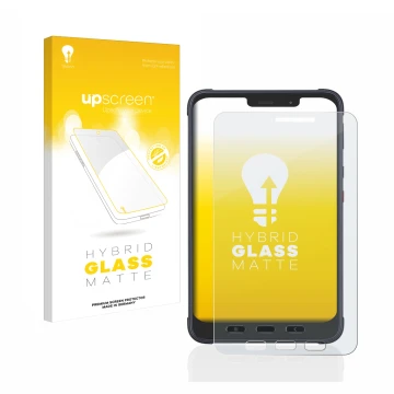 Face avant d’un emballage produit avec le logo de la marque upscreen. À côté, l’appareil Samsung Galaxy Tab Active 3 Enterpris