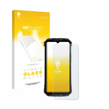 Face avant d’un emballage produit avec le logo de la marque upscreen. À côté, l’appareil Doogee S100 est représenté avec la pr