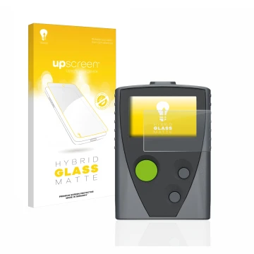 Face avant d’un emballage produit avec le logo de la marque upscreen. À côté, l’appareil Swissphone Boss 915 est représenté av