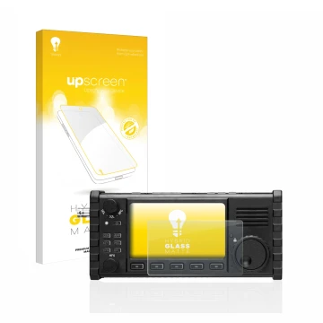 Face avant d’un emballage produit avec le logo de la marque upscreen. À côté, l’appareil Xiegu X6100 HF-Transceiver est représ