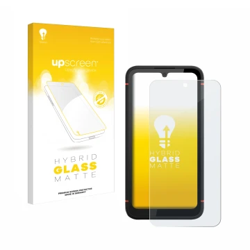 Face avant d’un emballage produit avec le logo de la marque upscreen. À côté, l’appareil Gigaset GX4 est représenté avec la pr