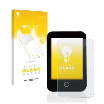 Face avant d’un emballage produit avec le logo de la marque upscreen. À côté, l’appareil Medtrum Touchcare nano CGM est représ