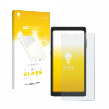 Face avant d’un emballage produit avec le logo de la marque upscreen. À côté, l’appareil Hisense A9 est représenté avec la pro