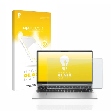 Face avant d’un emballage produit avec le logo de la marque upscreen. À côté, l’appareil HP ProBook 450 G10 est représenté ave