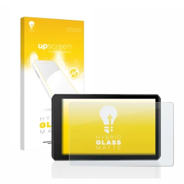 Face avant d’un emballage produit avec le logo de la marque upscreen. À côté, l’appareil Garmin zumo XT2 est représenté avec l