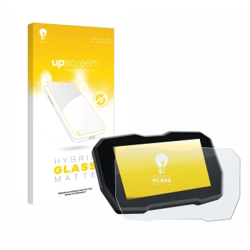 Face avant d’un emballage produit avec le logo de la marque upscreen. À côté, l’appareil Ducati Multistrada V4 2021+ est repré