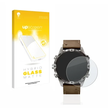 Face avant d’un emballage produit avec le logo de la marque upscreen. À côté, l’appareil Garmin Marq Adventurer (Gen 2) est re