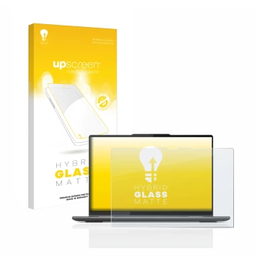 Face avant d’un emballage produit avec le logo de la marque upscreen. À côté, l’appareil Lenovo Yoga 7 Gen 8 14