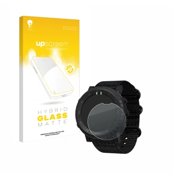 Face avant d’un emballage produit avec le logo de la marque upscreen. À côté, l’appareil Suunto Core Alpha est représenté avec