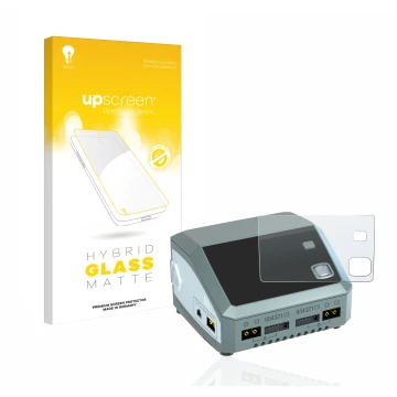 Face avant d’un emballage produit avec le logo de la marque upscreen. À côté, l’appareil SkyRc D200 neo est représenté avec la