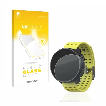 Face avant d’un emballage produit avec le logo de la marque upscreen. À côté, l’appareil Suunto Vertical est représenté avec l