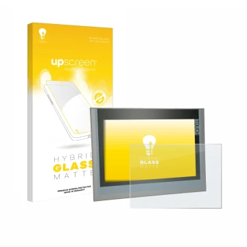 Face avant d’un emballage produit avec le logo de la marque upscreen. À côté, l’appareil Siemens Simatic TP1200 Comfort 12