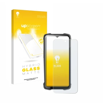 Face avant d’un emballage produit avec le logo de la marque upscreen. À côté, l’appareil Cubot King Kong 9 est représenté avec