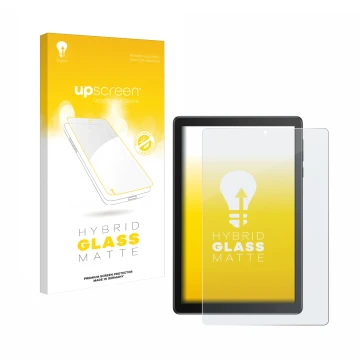 Face avant d’un emballage produit avec le logo de la marque upscreen. À côté, l’appareil TCL Tab 8V est représenté avec la pro