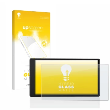 Face avant d’un emballage produit avec le logo de la marque upscreen. À côté, l’appareil Garmin Drive 55 est représenté avec l