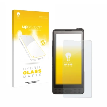 Face avant d’un emballage produit avec le logo de la marque upscreen. À côté, l’appareil Sonim XP10 est représenté avec la pro