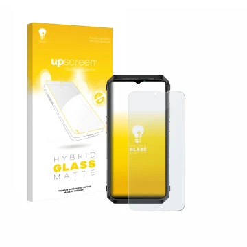 Face avant d’un emballage produit avec le logo de la marque upscreen. À côté, l’appareil Ulefone Power Armor 19T est représent