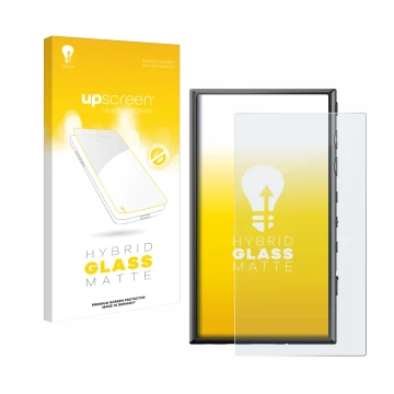 Face avant d’un emballage produit avec le logo de la marque upscreen. À côté, l’appareil Sony Walkman NW-A306 est représenté a