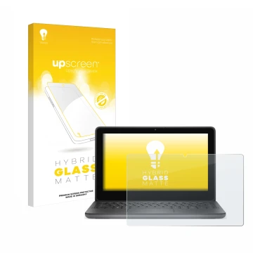 Face avant d’un emballage produit avec le logo de la marque upscreen. À côté, l’appareil Dell Latitude 3140 2-in-1 est représe