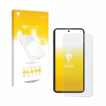 Face avant d’un emballage produit avec le logo de la marque upscreen. À côté, l’appareil Nothing Phone (2) est représenté avec