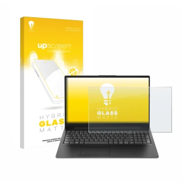 Face avant d’un emballage produit avec le logo de la marque upscreen. À côté, l’appareil Lenovo V15 G4 AMN est représenté avec