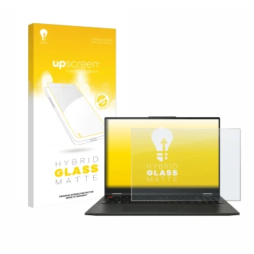 Face avant d’un emballage produit avec le logo de la marque upscreen. À côté, l’appareil ASUS Vivobook S 16 Flip OLED TP3604 e