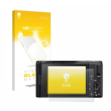 Face avant d’un emballage produit avec le logo de la marque upscreen. À côté, l’appareil Sony ZV-1M2 est représenté avec la pr