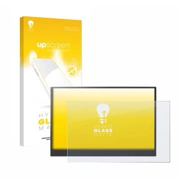 Face avant d’un emballage produit avec le logo de la marque upscreen. À côté, l’appareil LG gram +view 16MR70 moniteur portabl