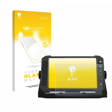 Face avant d’un emballage produit avec le logo de la marque upscreen. À côté, l’appareil Lowrance Elite FS 7 est représenté av