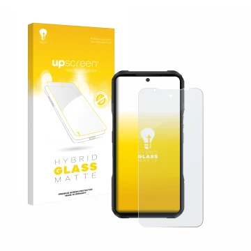 Face avant d’un emballage produit avec le logo de la marque upscreen. À côté, l’appareil Doogee V20 Pro est représenté avec la