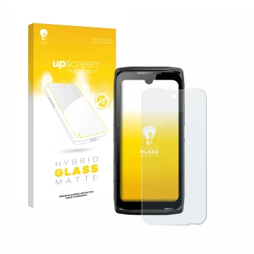 Face avant d’un emballage produit avec le logo de la marque upscreen. À côté, l’appareil Crosscall Core-Z5 est représenté avec