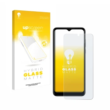 Face avant d’un emballage produit avec le logo de la marque upscreen. À côté, l’appareil ZTE Blade V50 Design 5G est représent