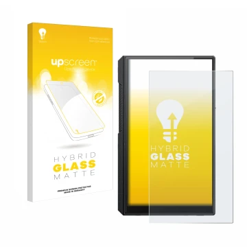 Face avant d’un emballage produit avec le logo de la marque upscreen. À côté, l’appareil FiiO M11s est représenté avec la prot