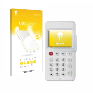 Face avant d’un emballage produit avec le logo de la marque upscreen. À côté, l’appareil myPOS Go 2 est représenté avec la pro