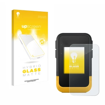 Face avant d’un emballage produit avec le logo de la marque upscreen. À côté, l’appareil Garmin eTrex SE est représenté avec l
