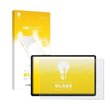 Face avant d’un emballage produit avec le logo de la marque upscreen. À côté, l’appareil Samsung Galaxy Tab S9 WiFi est représ